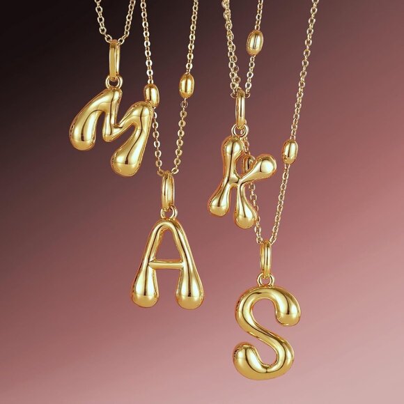 Adjustable Bead Chain Bubble Letter Necklace in 14K Gold - Thoughtful Gift Idea - Picture 8 of 8